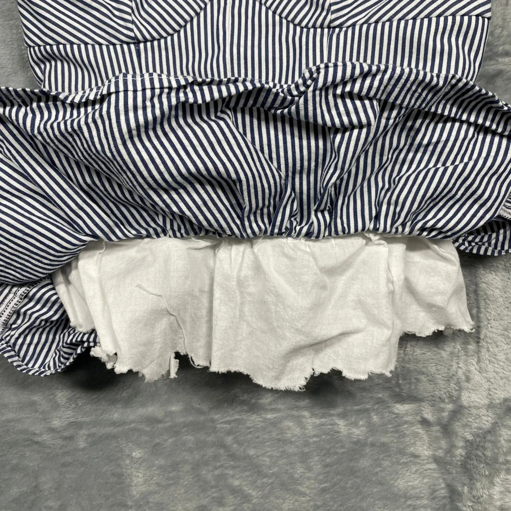 Abercrombie Kids Peplum Cami Tank Top Girls Navy White Striped Smocked Size M